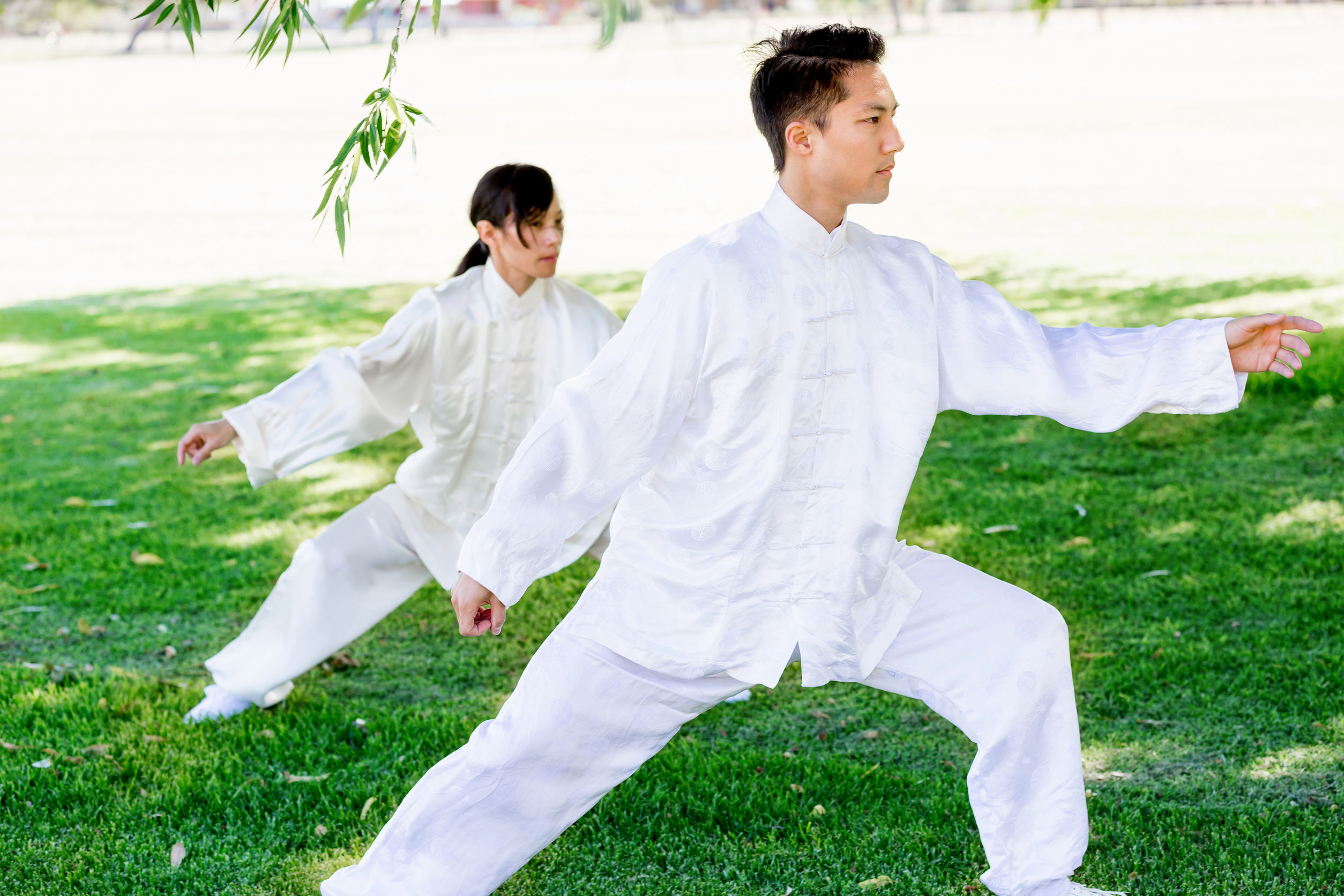 People practicing thai chi in park